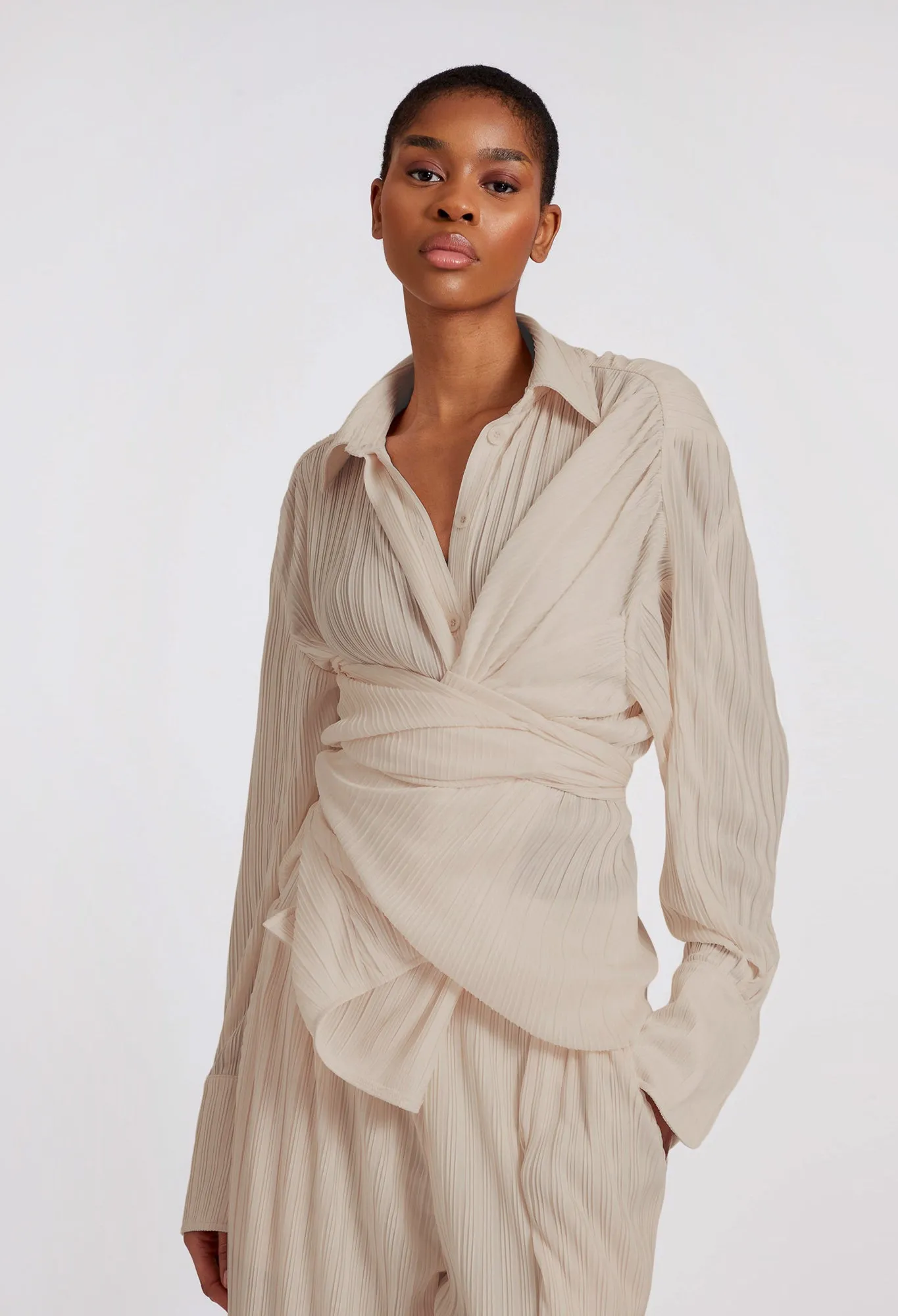 Crinkle Wrap Shirt - Soft Nude