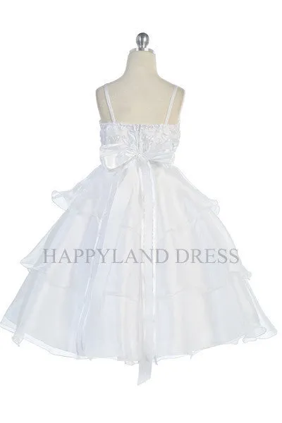 D3179 Rose Patched 3 Layer Organza Skirt Dress (Ivory or White)