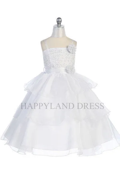 D3179 Rose Patched 3 Layer Organza Skirt Dress (Ivory or White)