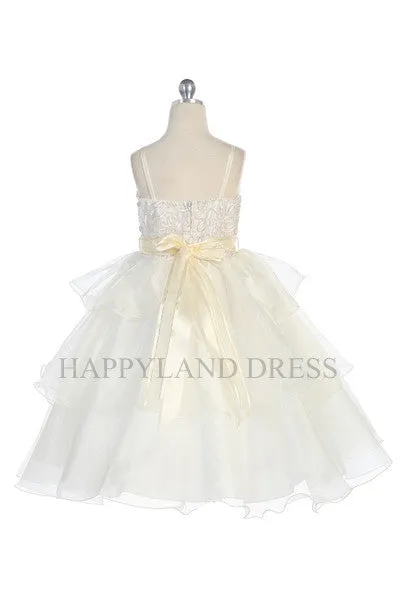 D3179 Rose Patched 3 Layer Organza Skirt Dress (Ivory or White)