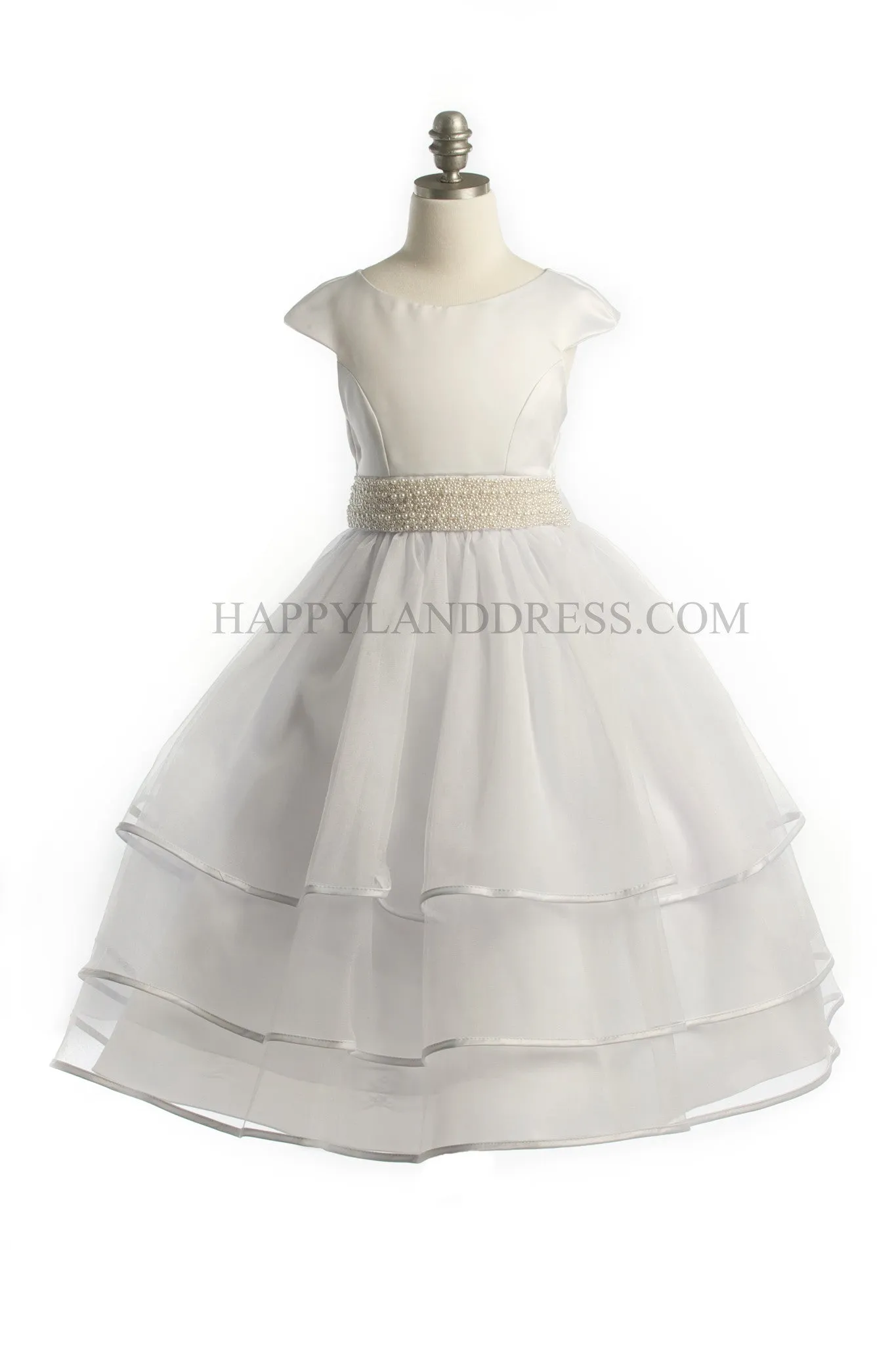 D3412 White or Ivory Satin Bodice With Three layered Skirt Dress (2 Diff Colors!)