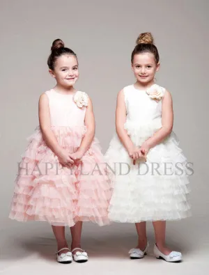 D944 Satin and Organza Layered Dress (Ivory or Pink)