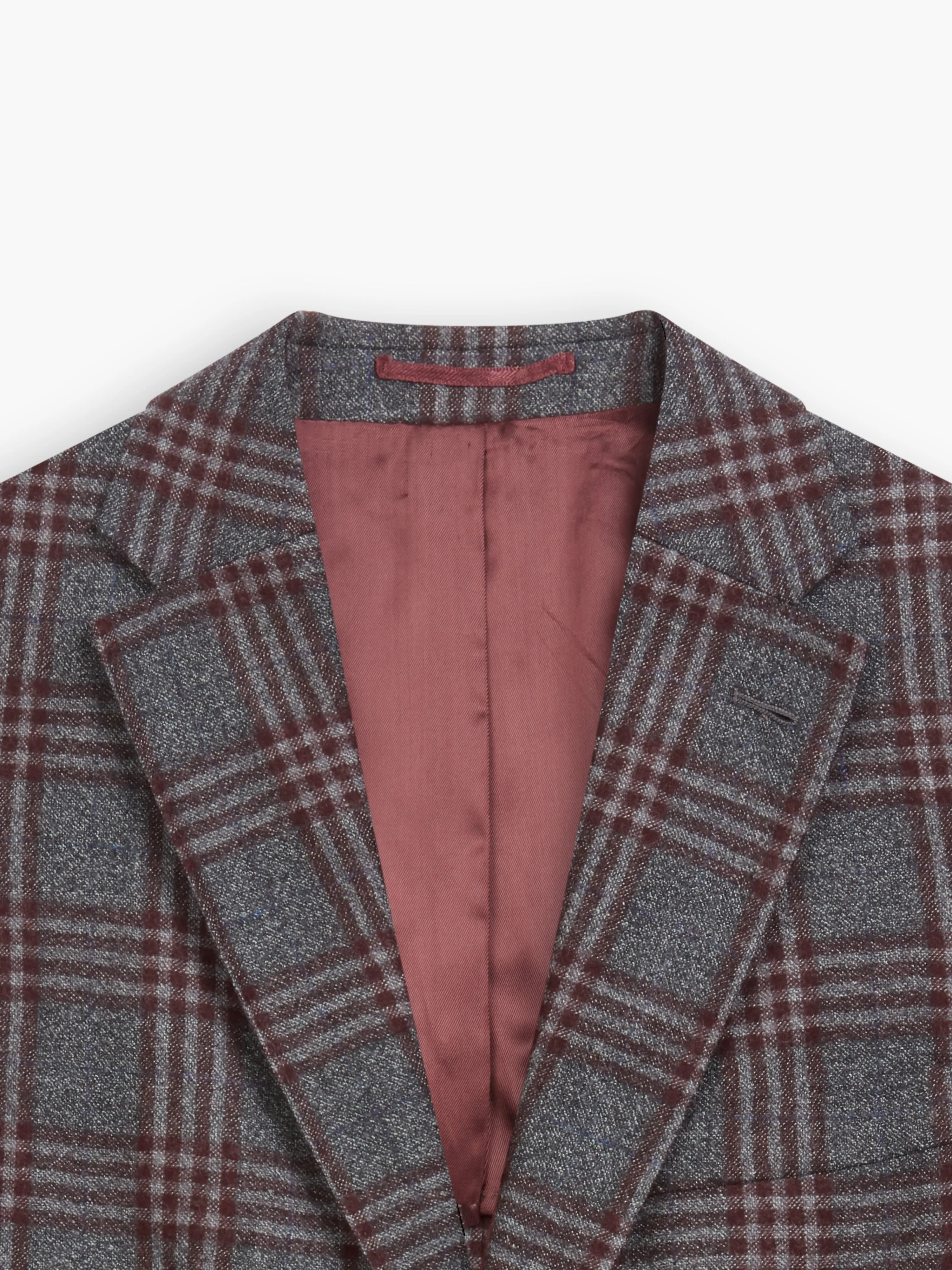 Delancey Slim Fit Grey And Burgundy Checked Jacket