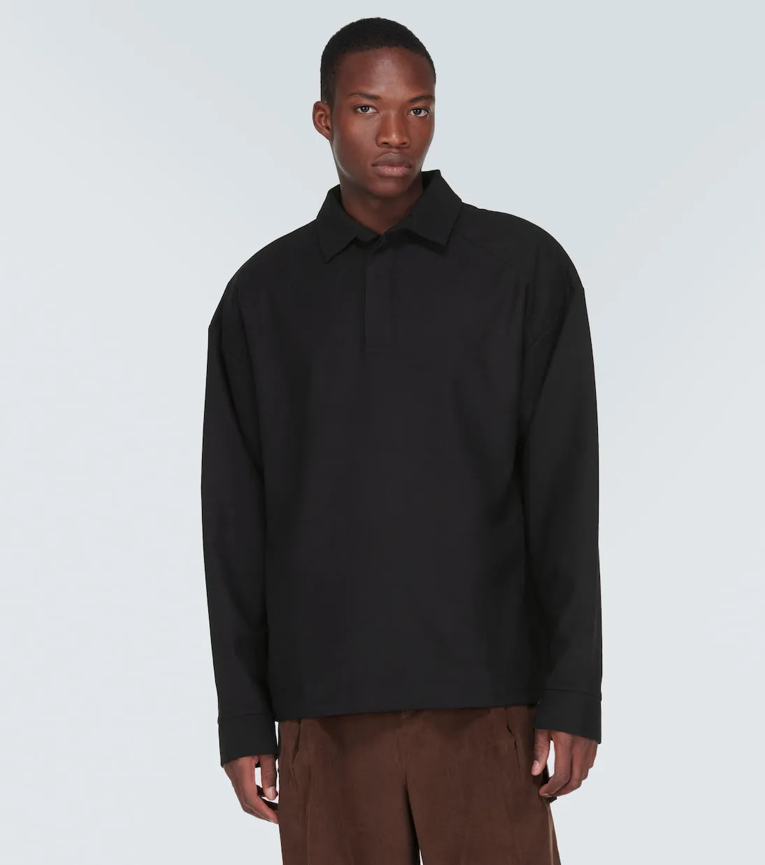 Dennis The Frankie Shop Woven Polo Sweater, Black