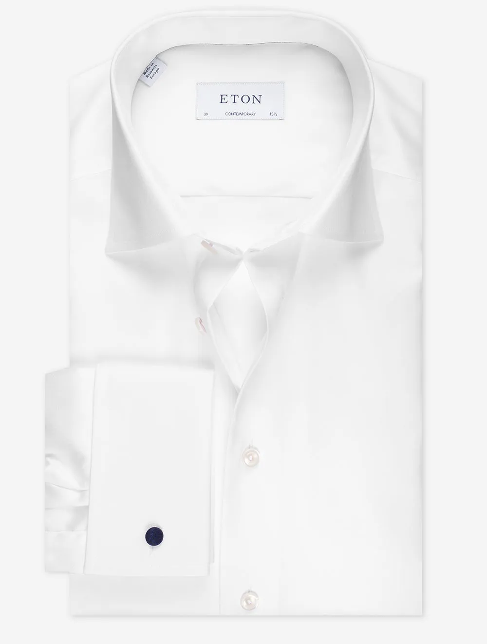 Double Cuff Plain Comtemporary Shirt White