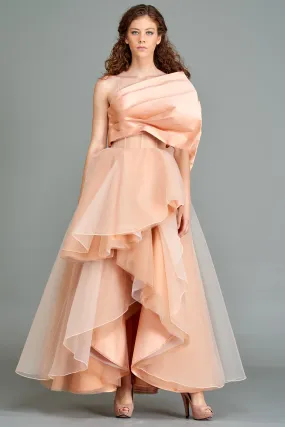 Draped Taffeta Bodice and Organza Layered Gown