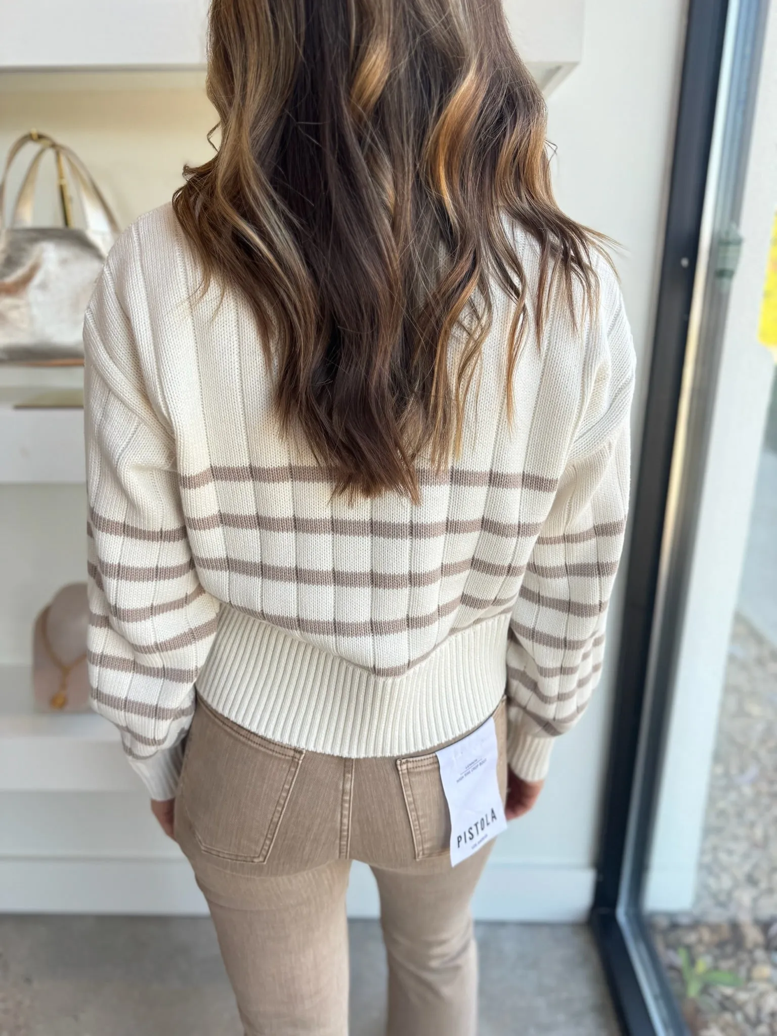 Ecru Taupe Stripe Arlo Polo Sweater