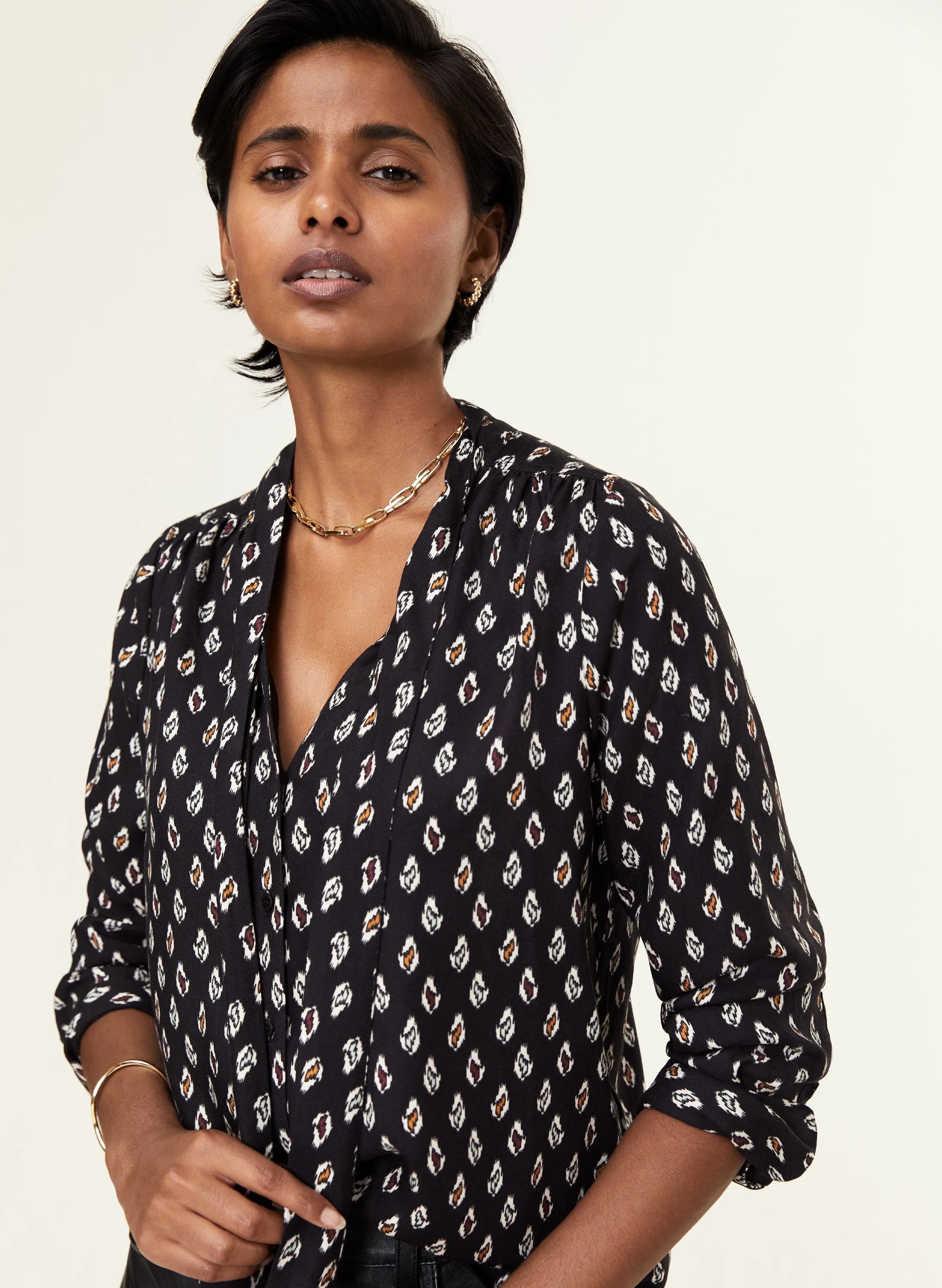 Effie Printed Tie Neck Blouse