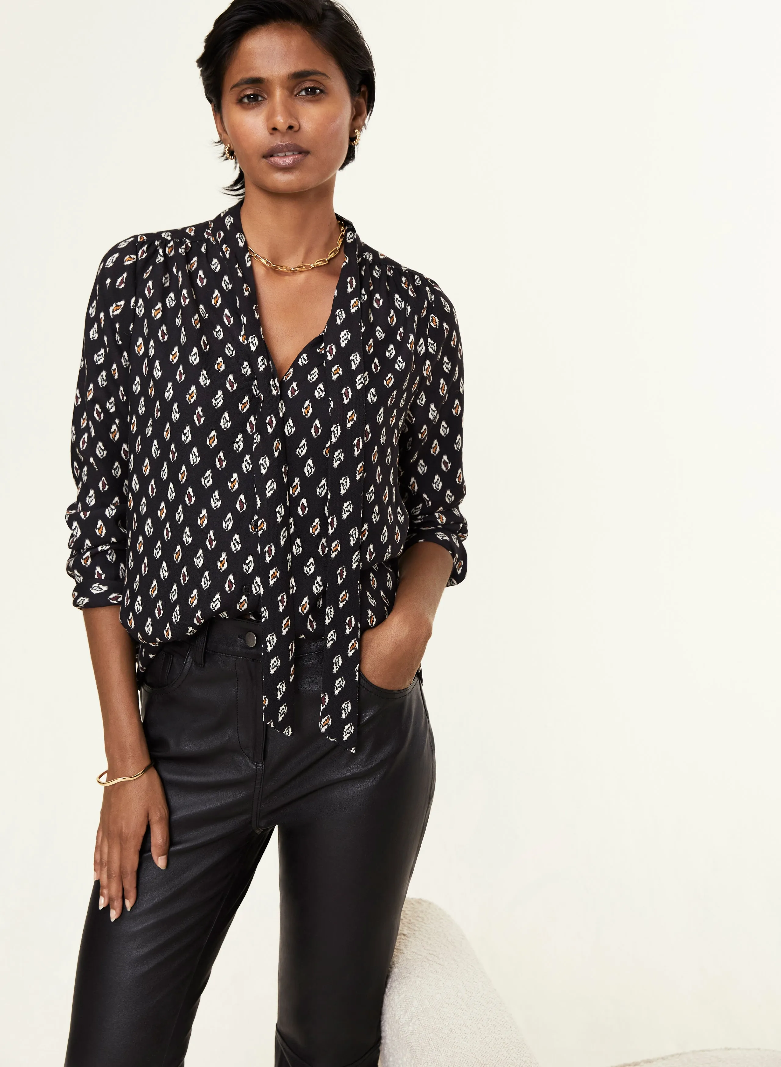 Effie Printed Tie Neck Blouse