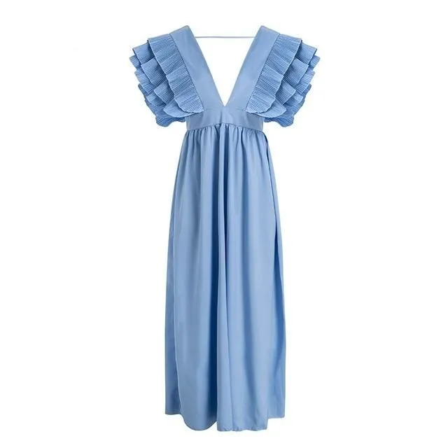 Elegant Angel Wings Ruffles Maxi Dress