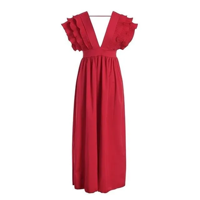 Elegant Angel Wings Ruffles Maxi Dress