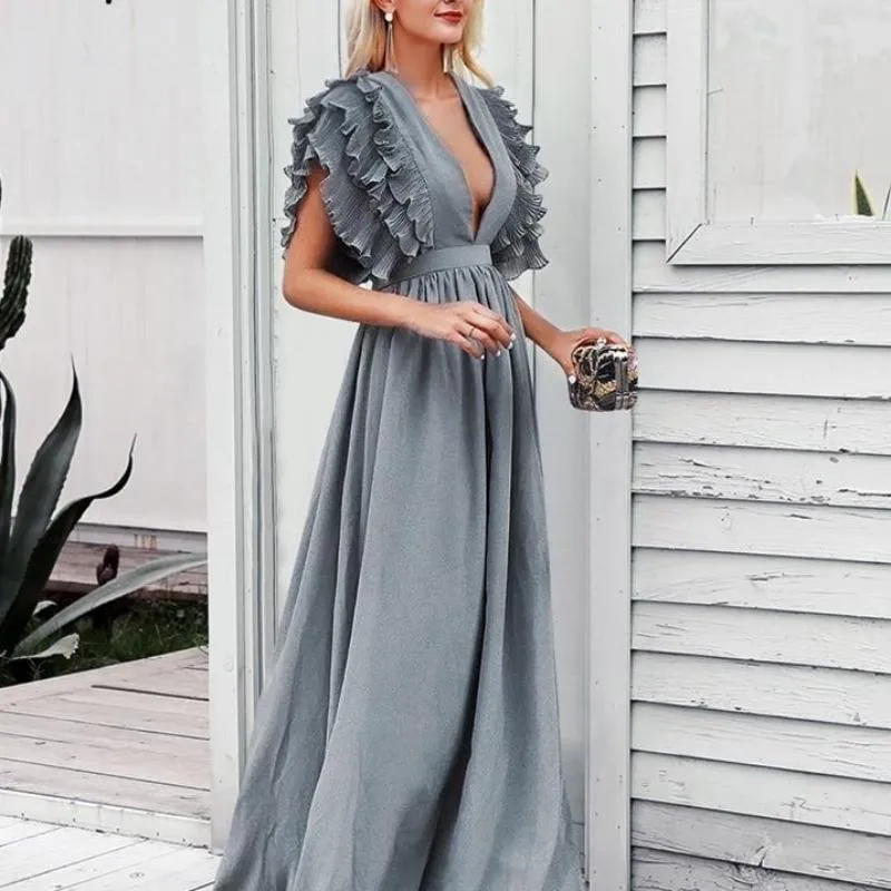 Elegant Angel Wings Ruffles Maxi Dress