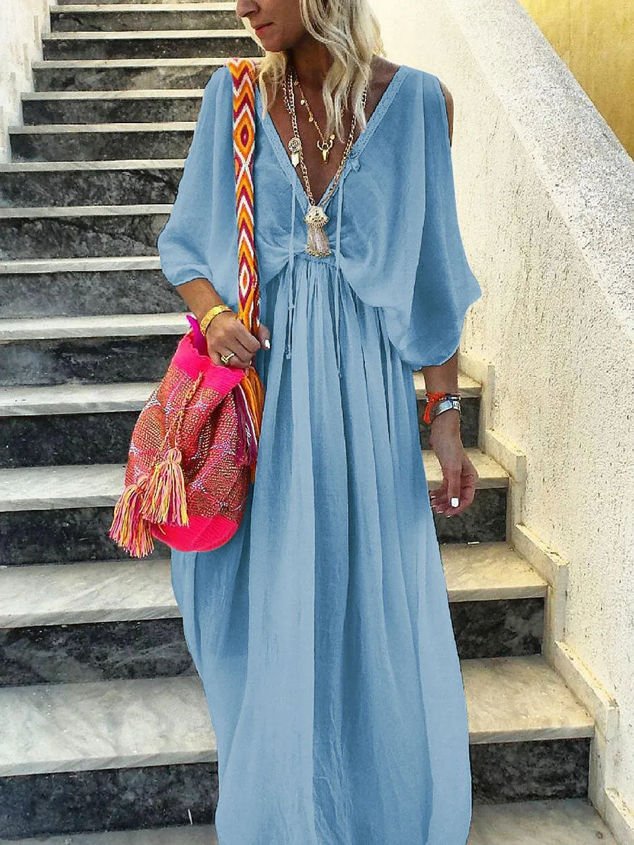 Elegant Deep V-neck Maxi Dress for Summer