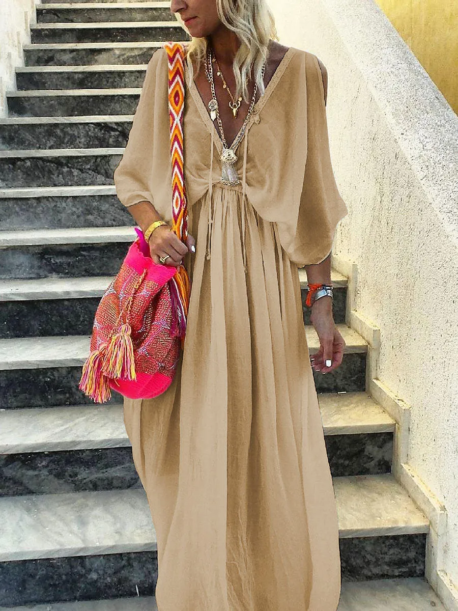 Elegant Deep V-neck Maxi Dress for Summer