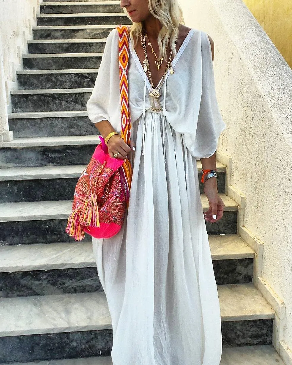 Elegant Deep V-neck Maxi Dress for Summer