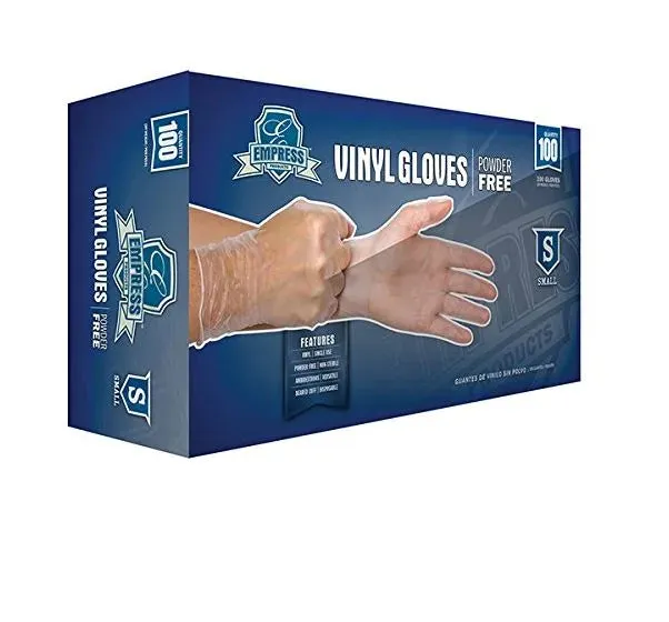 Empress EVPFS4001 Vinyl Powder-Free, Multi Purpose Gloves, Small (100 Per Box)