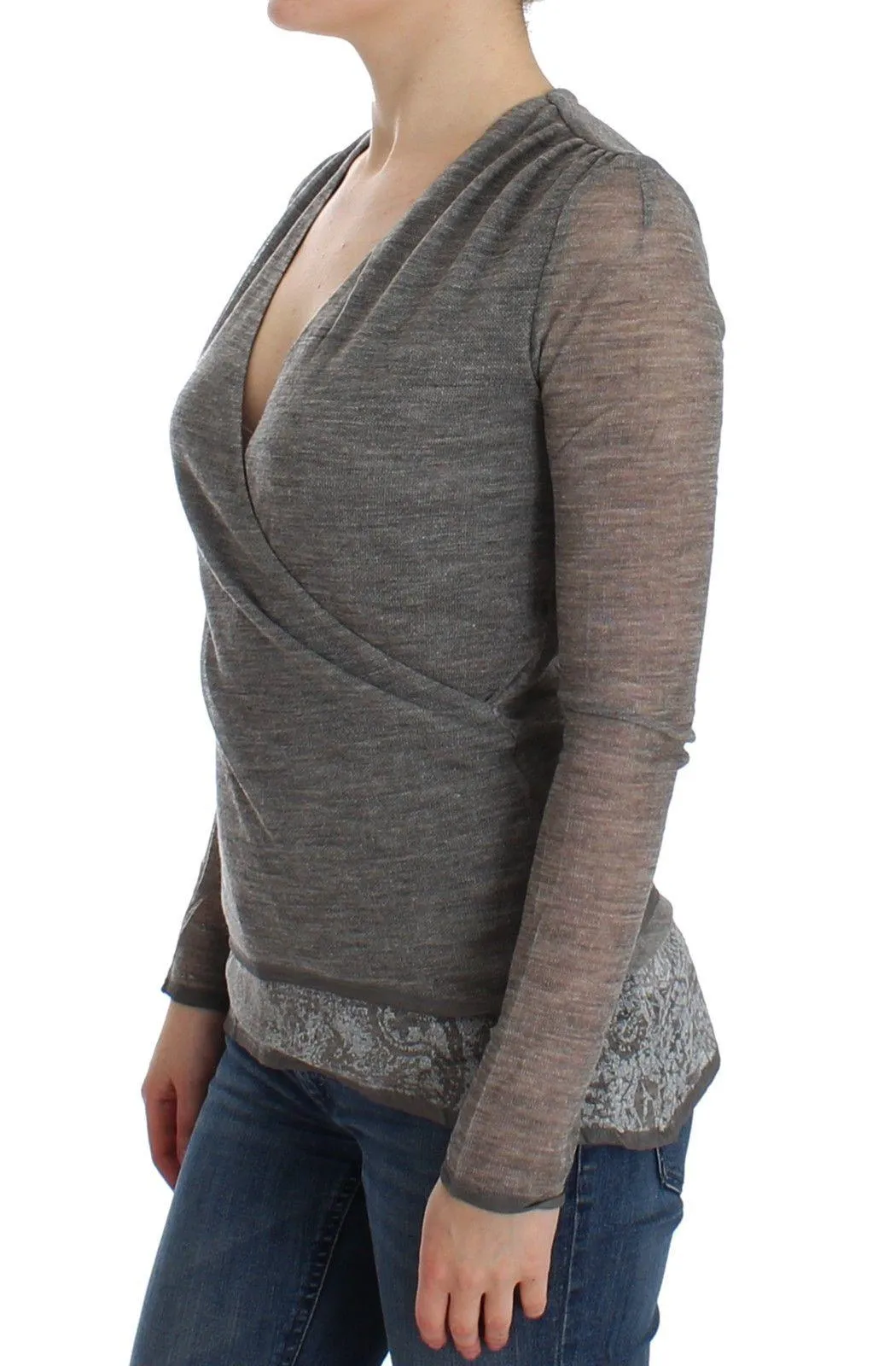 Ermanno Scervino Gray Wool Blend Stretch Long Sleeve Sweater