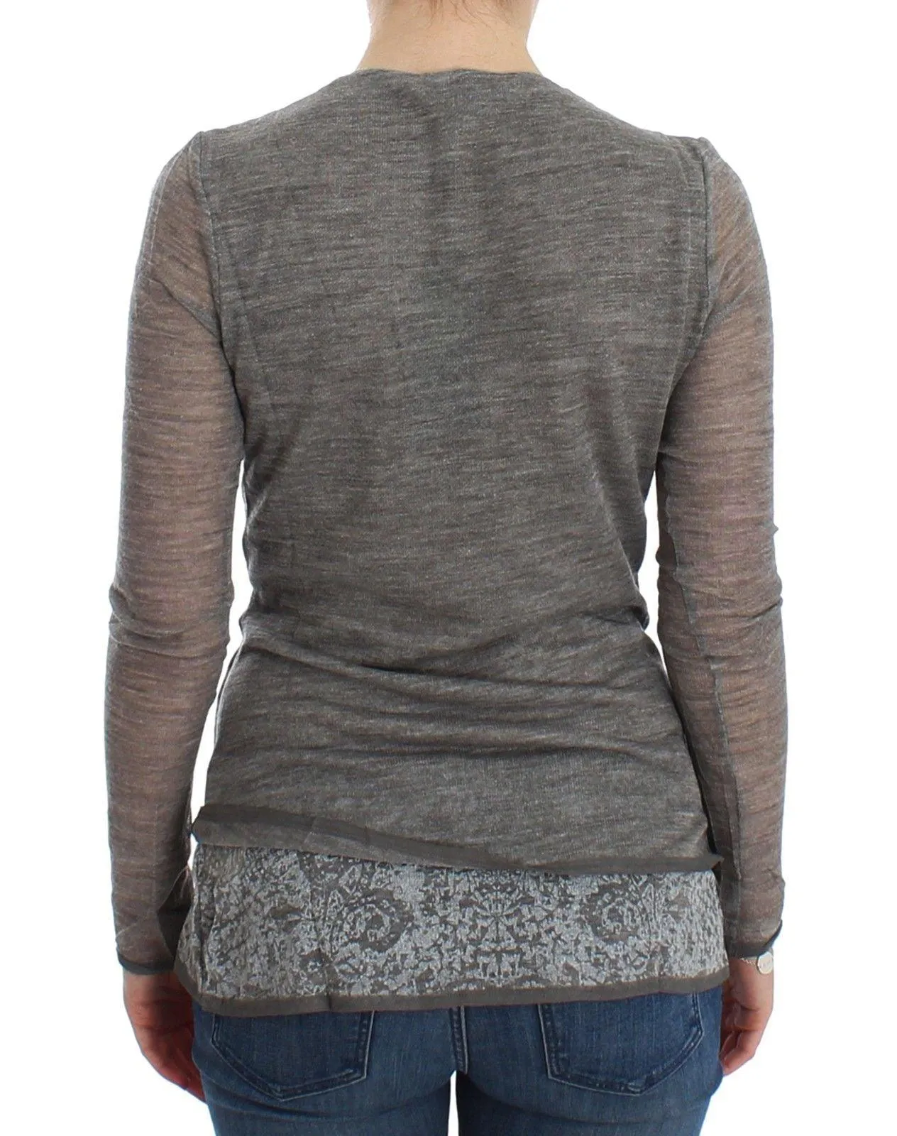 Ermanno Scervino Gray Wool Blend Stretch Long Sleeve Sweater