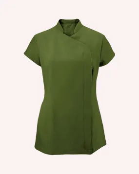 Event Mandarin Collar Asymmetric Tunic - Olive Green