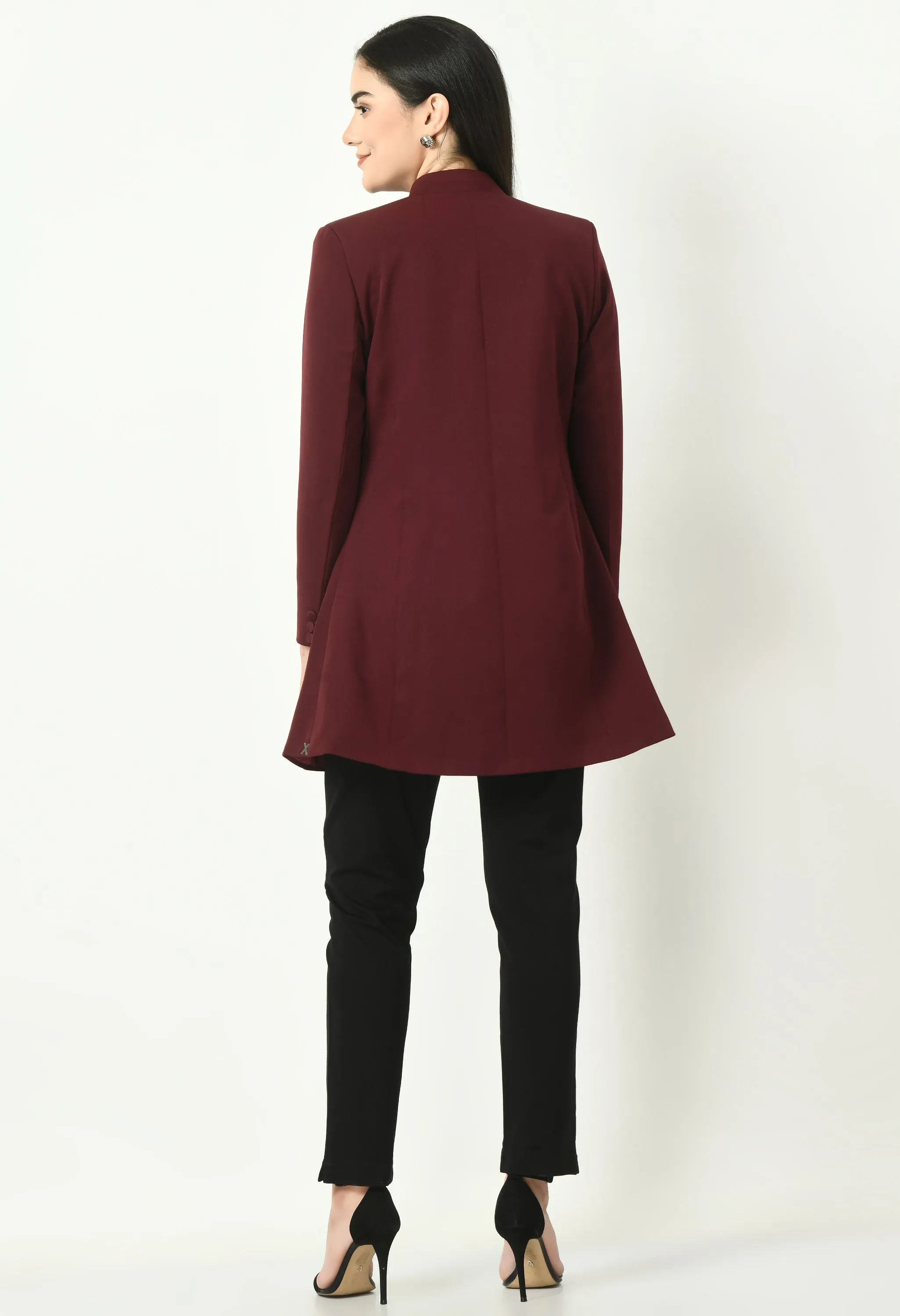 Exude Supremacy Solid Long Blazer (Wine)