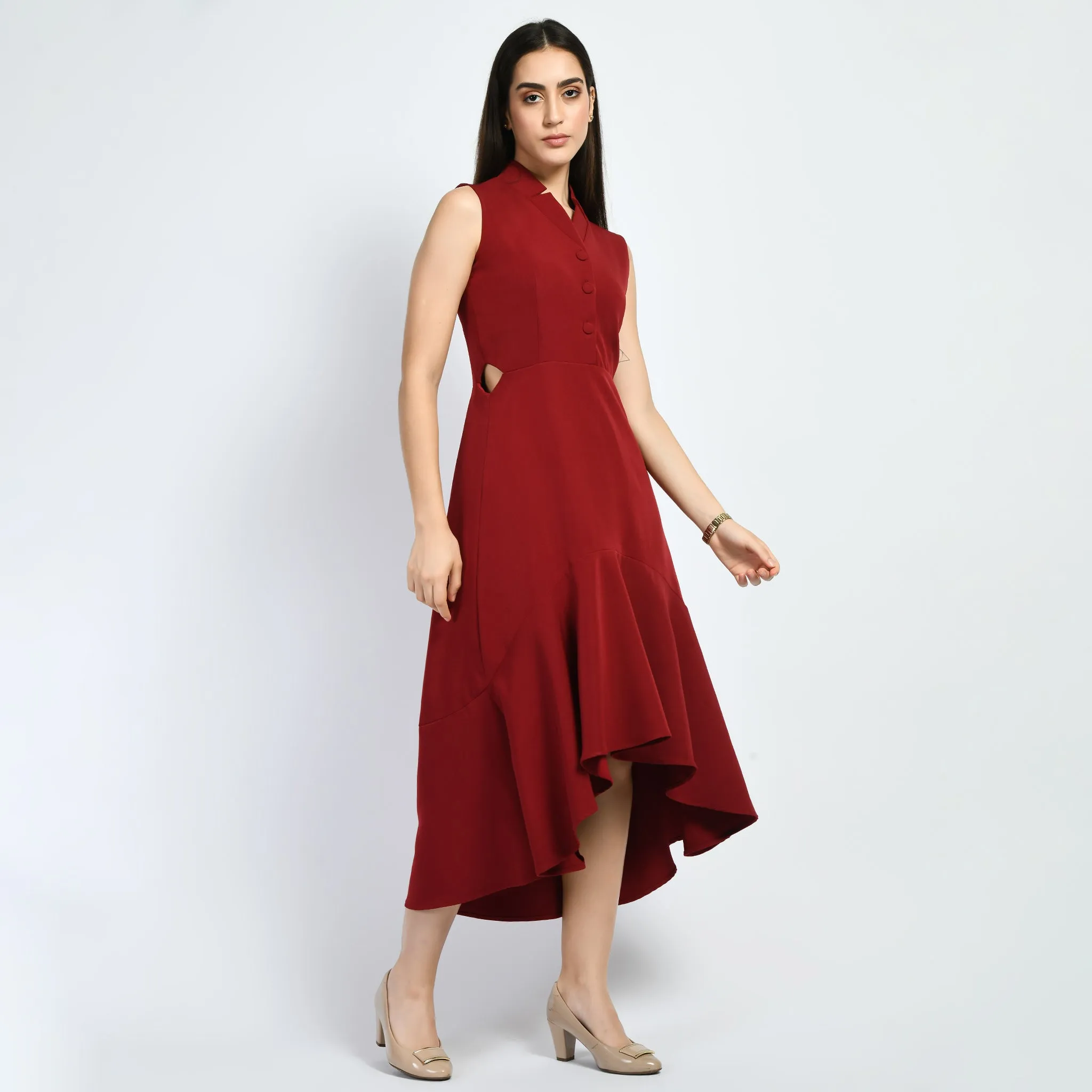 Exude Vivacity Cut out Maxi Dress (Red)