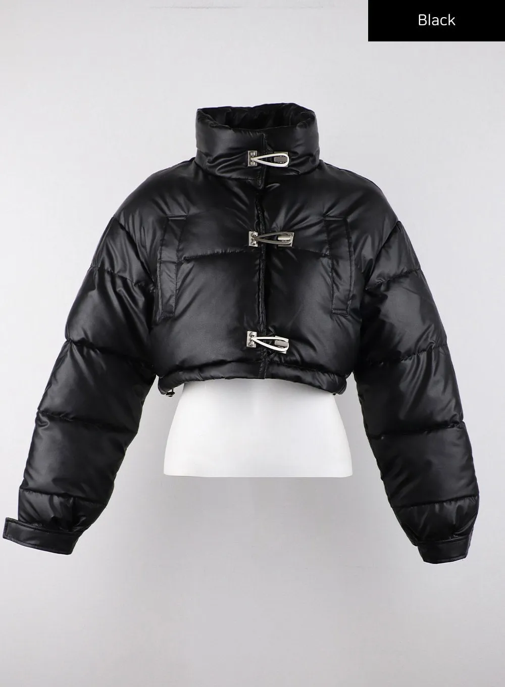 Faux Leather Three-Buckled High Neck Puffer Jacket CD315