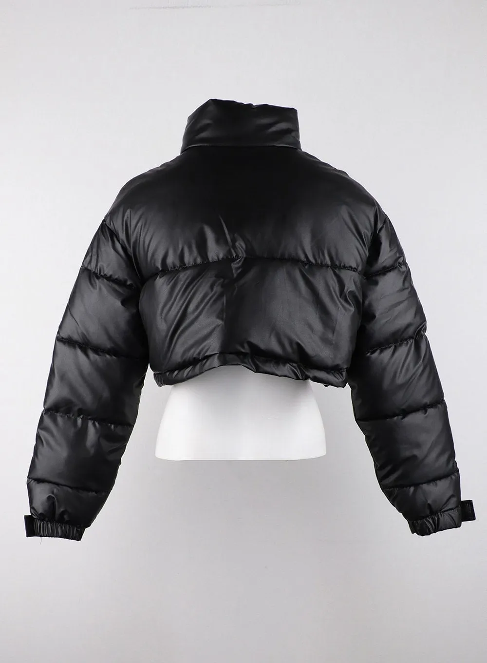 Faux Leather Three-Buckled High Neck Puffer Jacket CD315