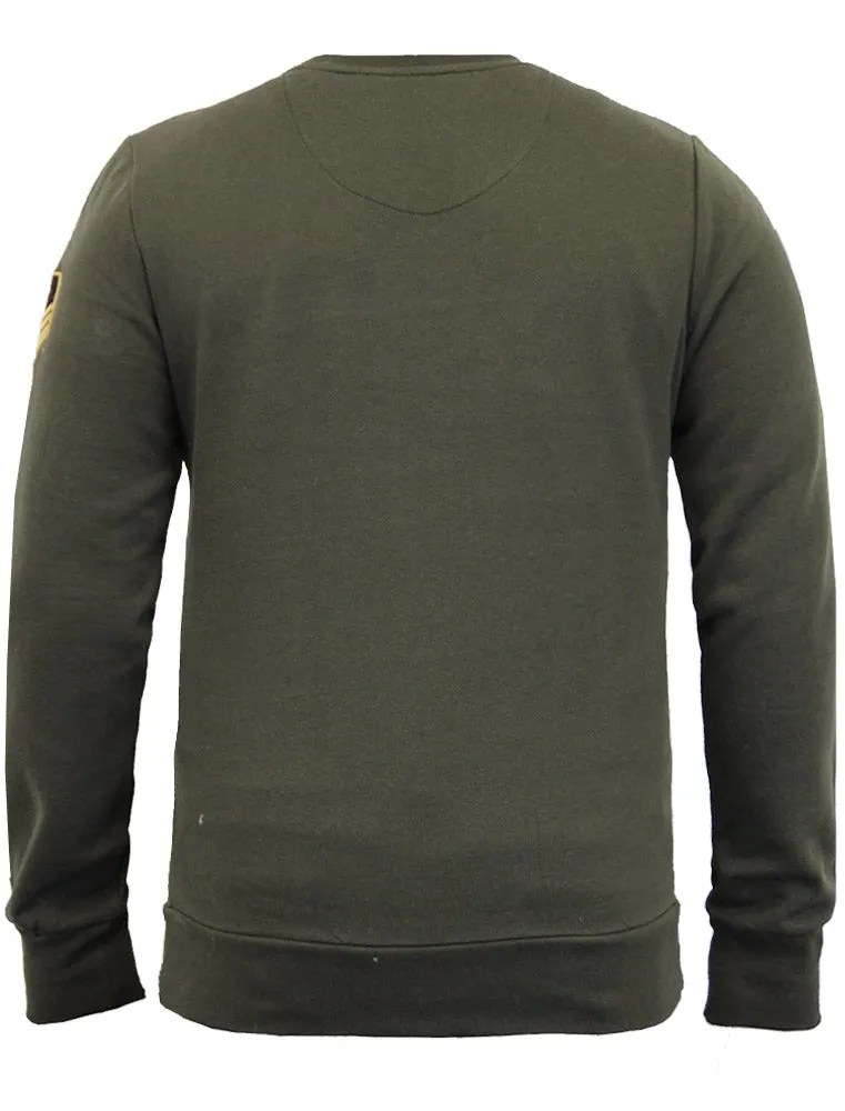 Fiction Crew Neck Military Sweatshirt with Aviator Badge in Khaki