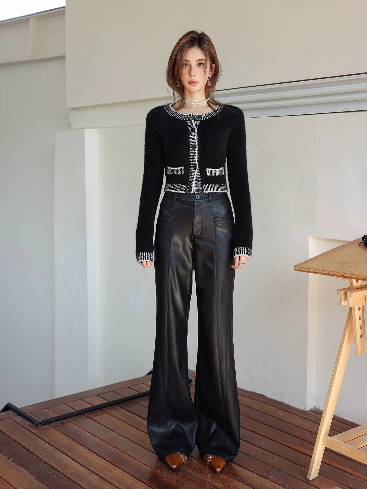 (Final Sale) Black Flared Leather Pants