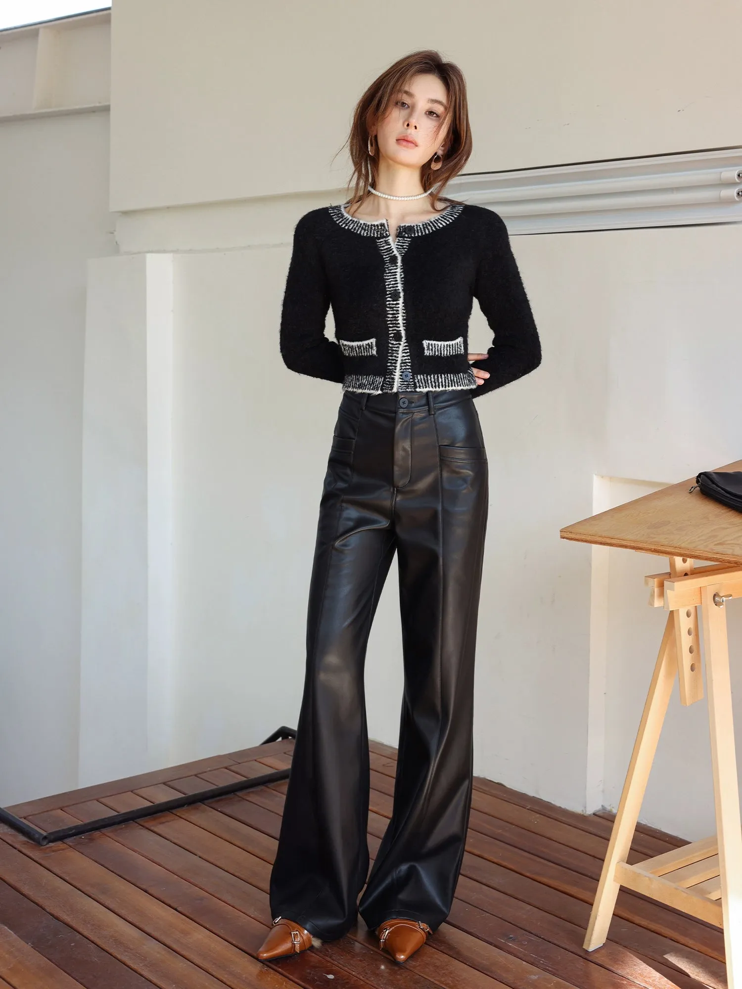 (Final Sale) Black Flared Leather Pants