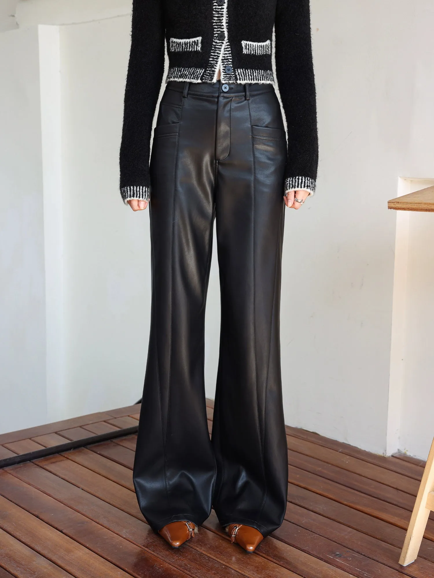 (Final Sale) Black Flared Leather Pants