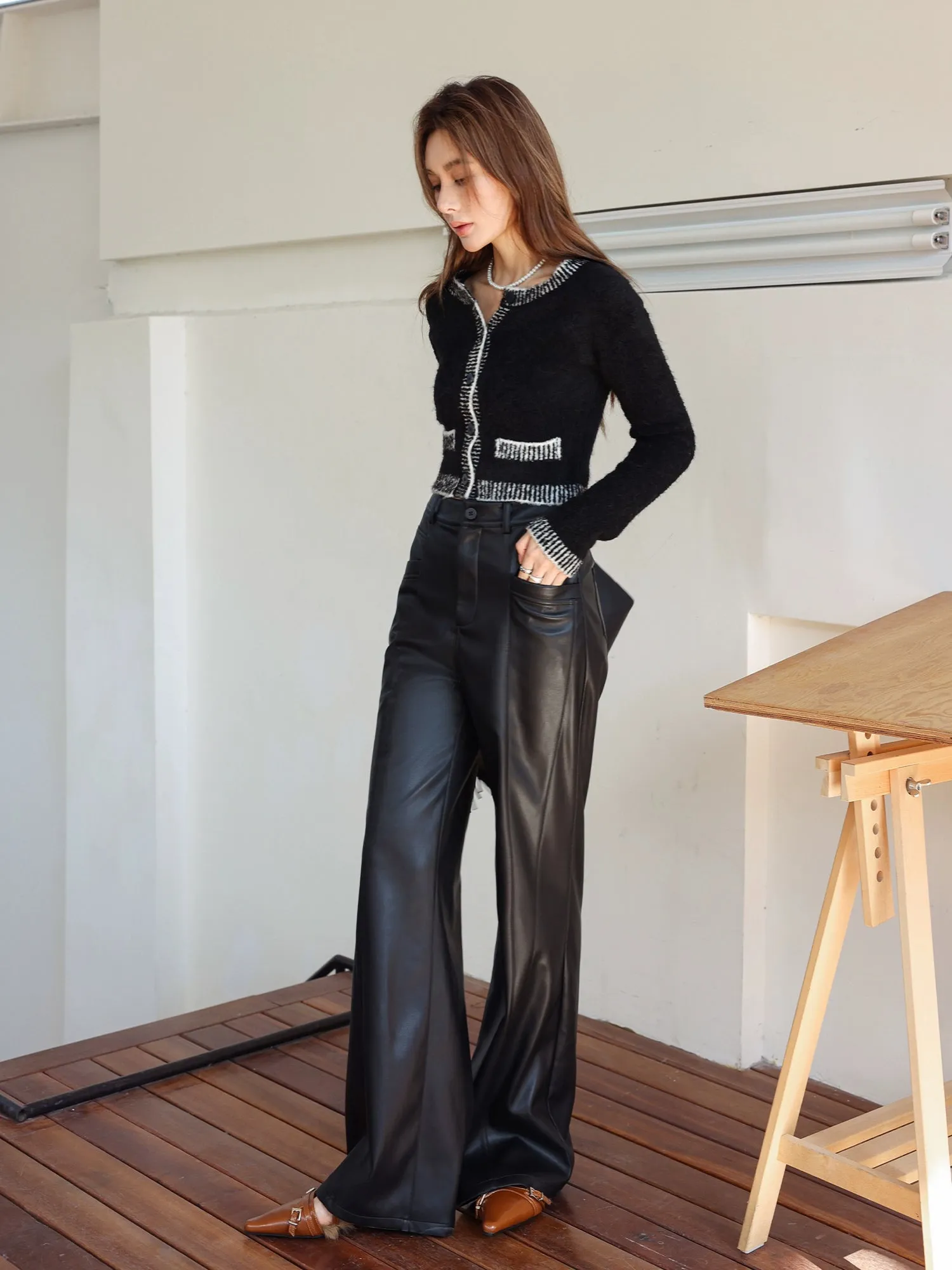 (Final Sale) Black Flared Leather Pants