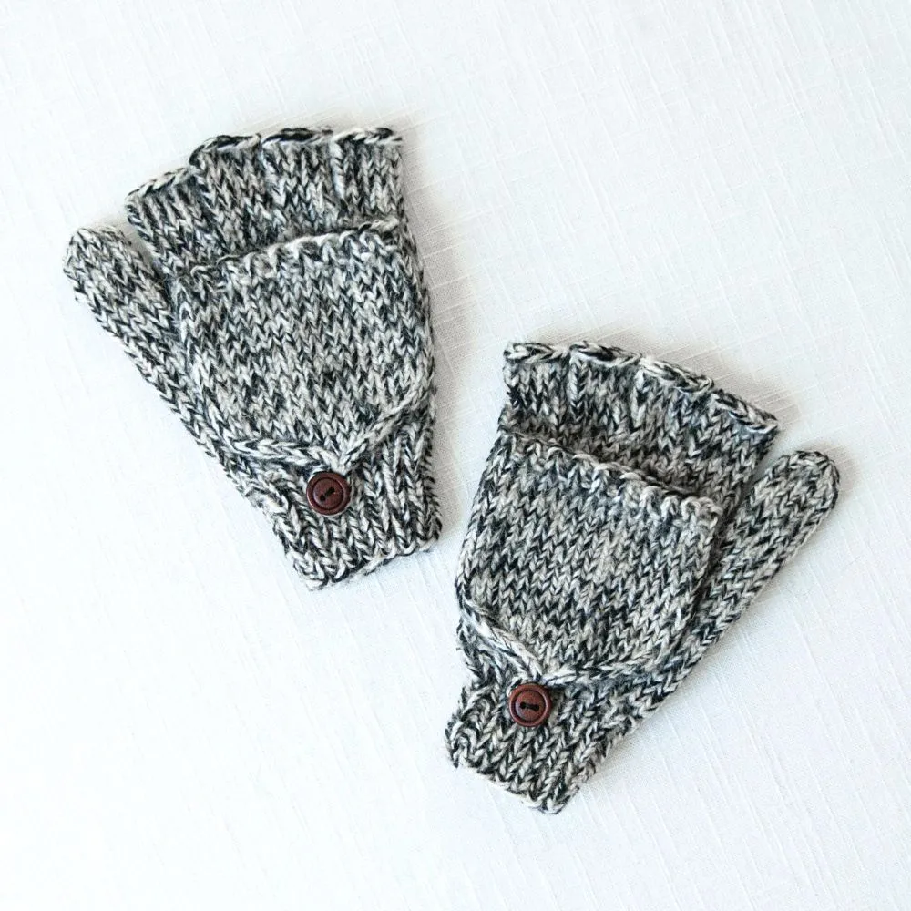 Fingerless Glove with Mitten Pullover - Pebble