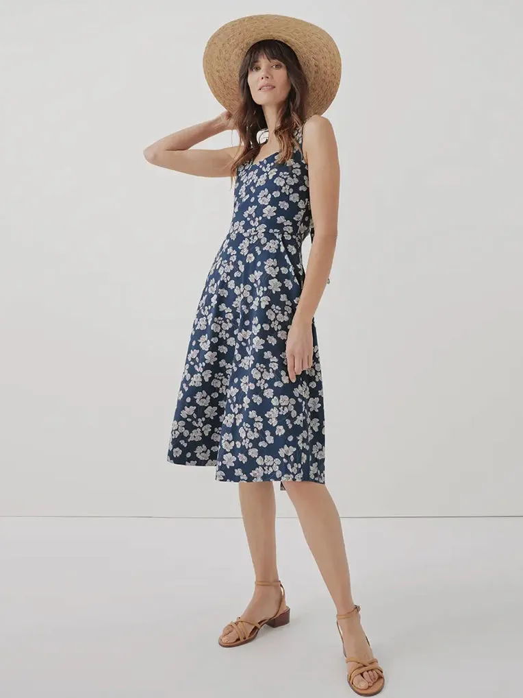 Fit & Flare Tie-Back Dress - French Navy Shoreline Floral