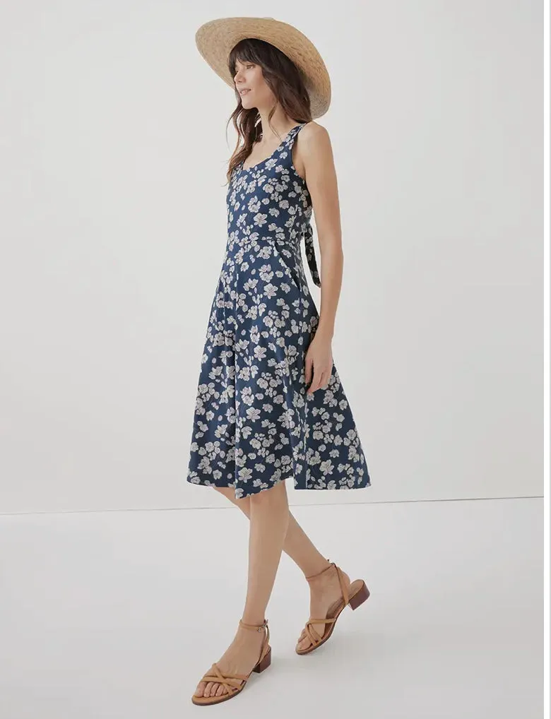 Fit & Flare Tie-Back Dress - French Navy Shoreline Floral