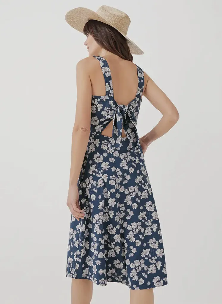 Fit & Flare Tie-Back Dress - French Navy Shoreline Floral