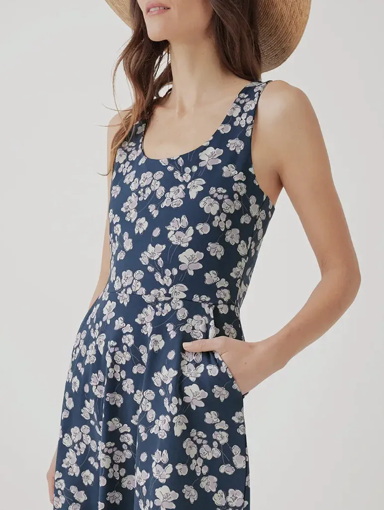 Fit & Flare Tie-Back Dress - French Navy Shoreline Floral