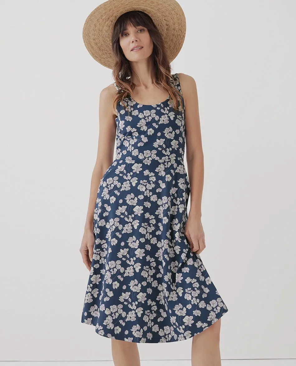 Fit & Flare Tie-Back Dress - French Navy Shoreline Floral