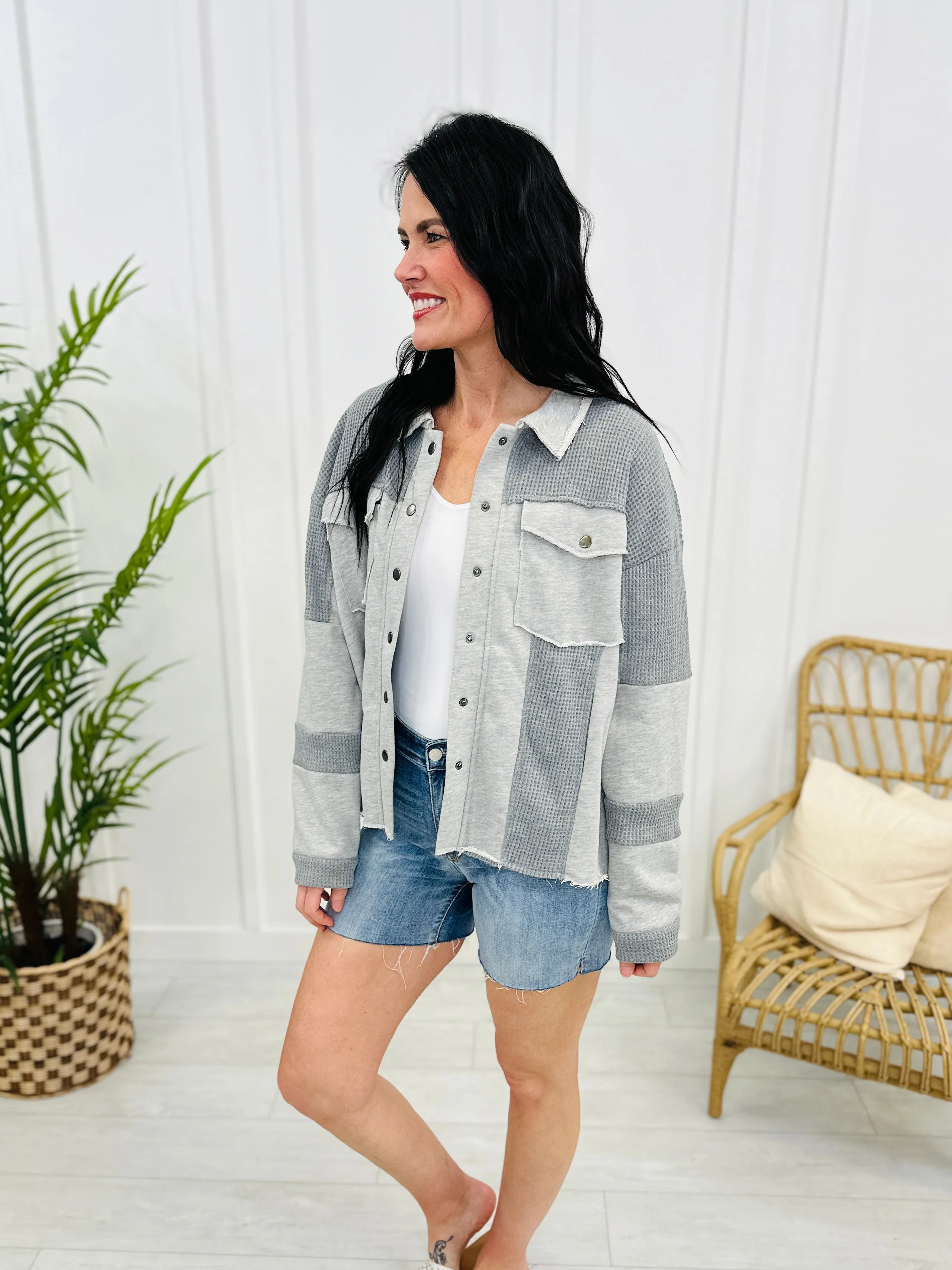 Flattering Style Shacket In Heather Grey