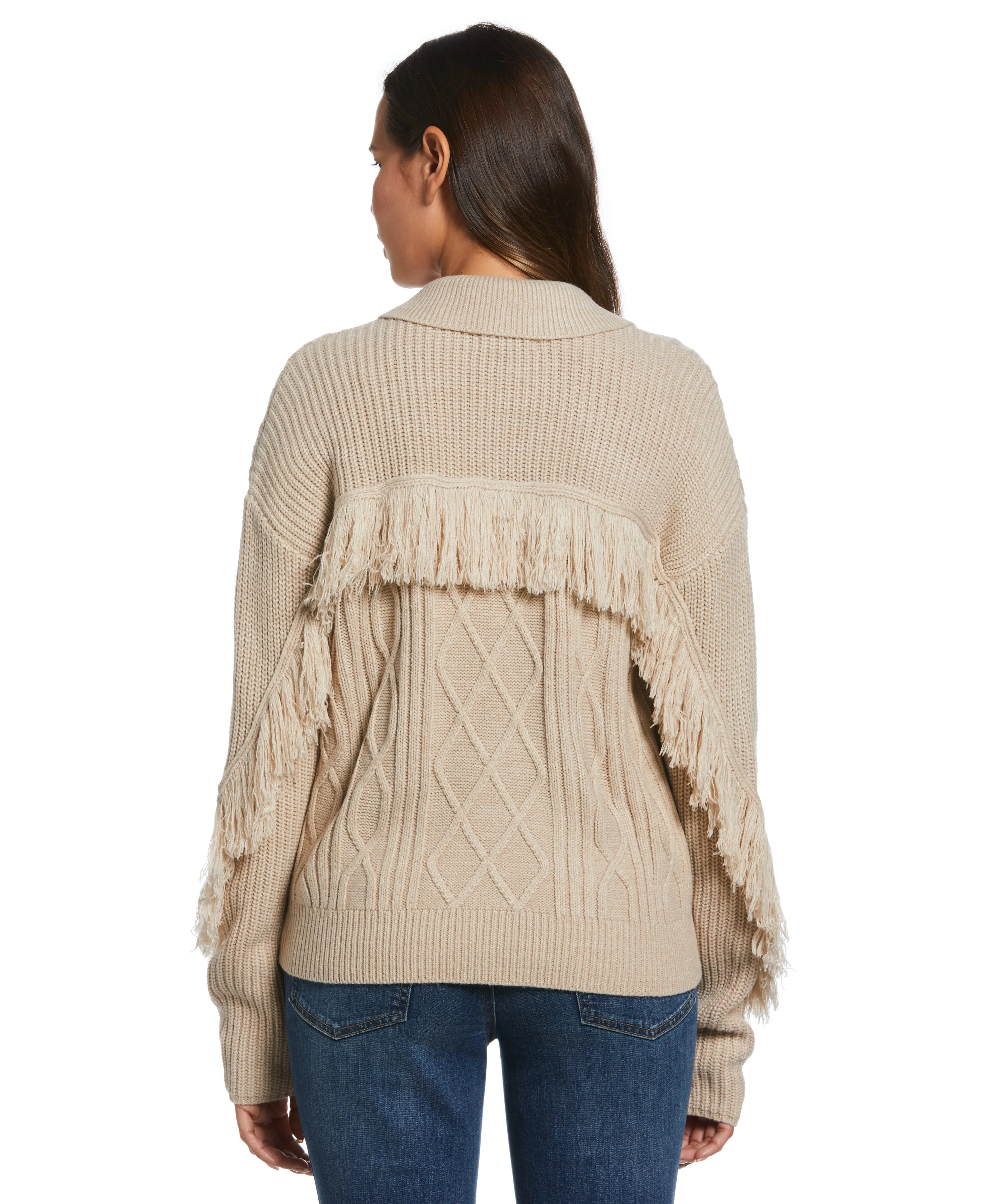 Fringe Trim Polo Sweater