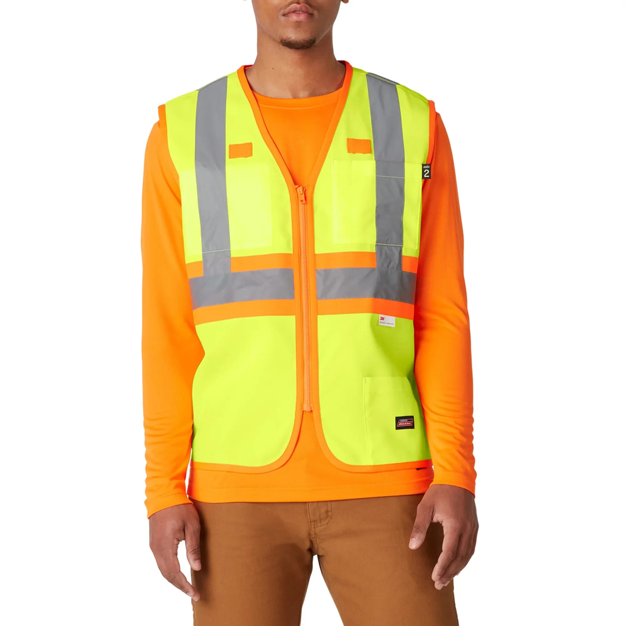 Genuine Dickies - Safety Vest, Hi-Vis Synthetic Vest, 3M™ Scotchlite™ Reflective Taping, ANSI Class 2