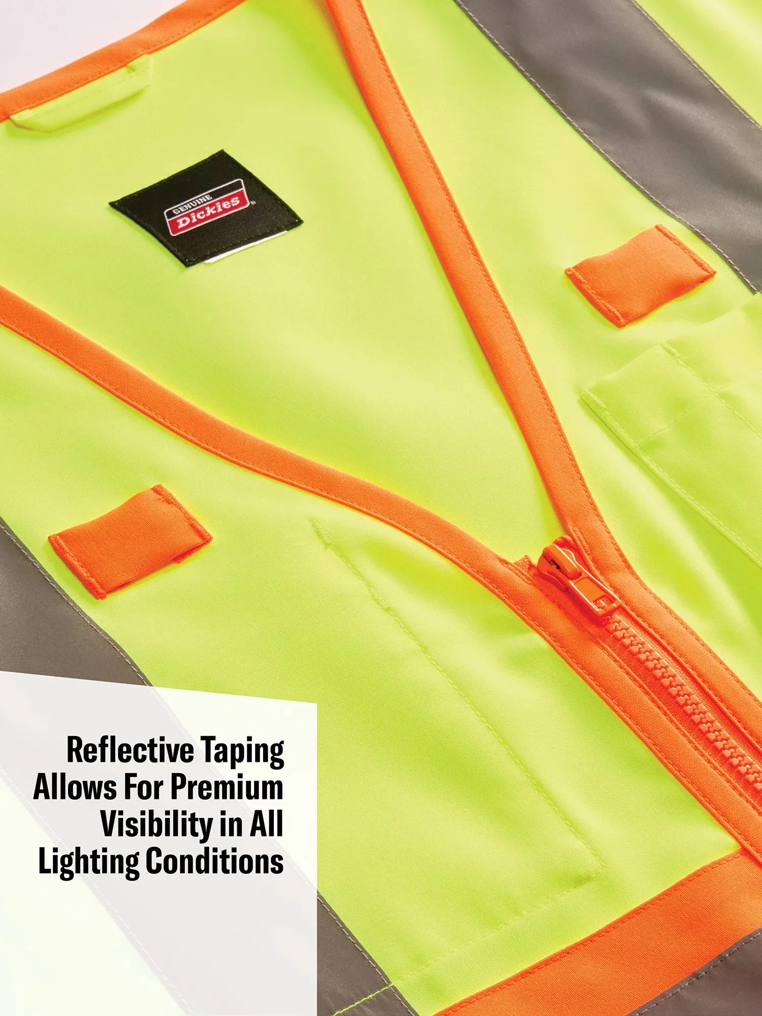 Genuine Dickies - Safety Vest, Hi-Vis Synthetic Vest, 3M™ Scotchlite™ Reflective Taping, ANSI Class 2