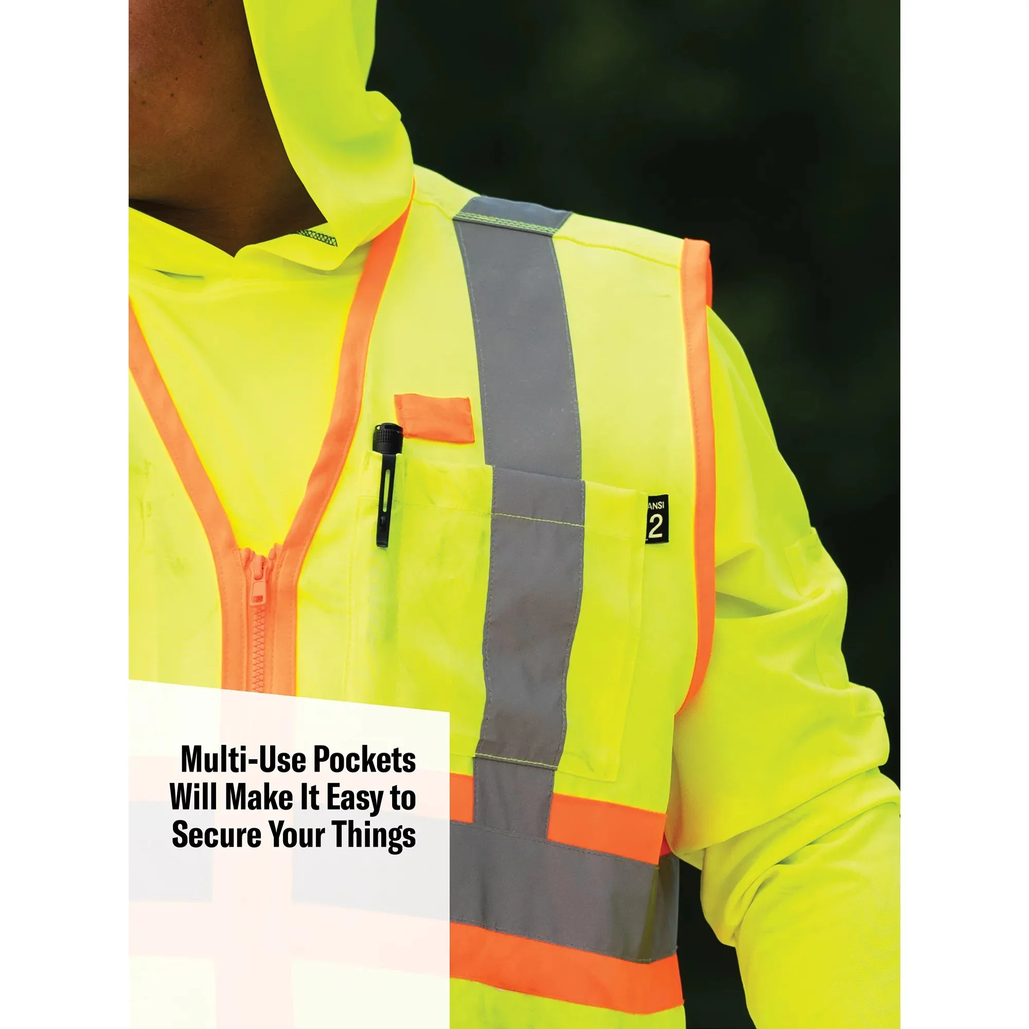 Genuine Dickies - Safety Vest, Hi-Vis Synthetic Vest, 3M™ Scotchlite™ Reflective Taping, ANSI Class 2