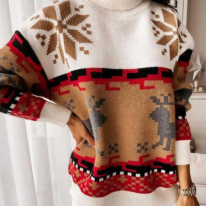 Glow Chic's Elk Partial Jacquard Knitted Sweater