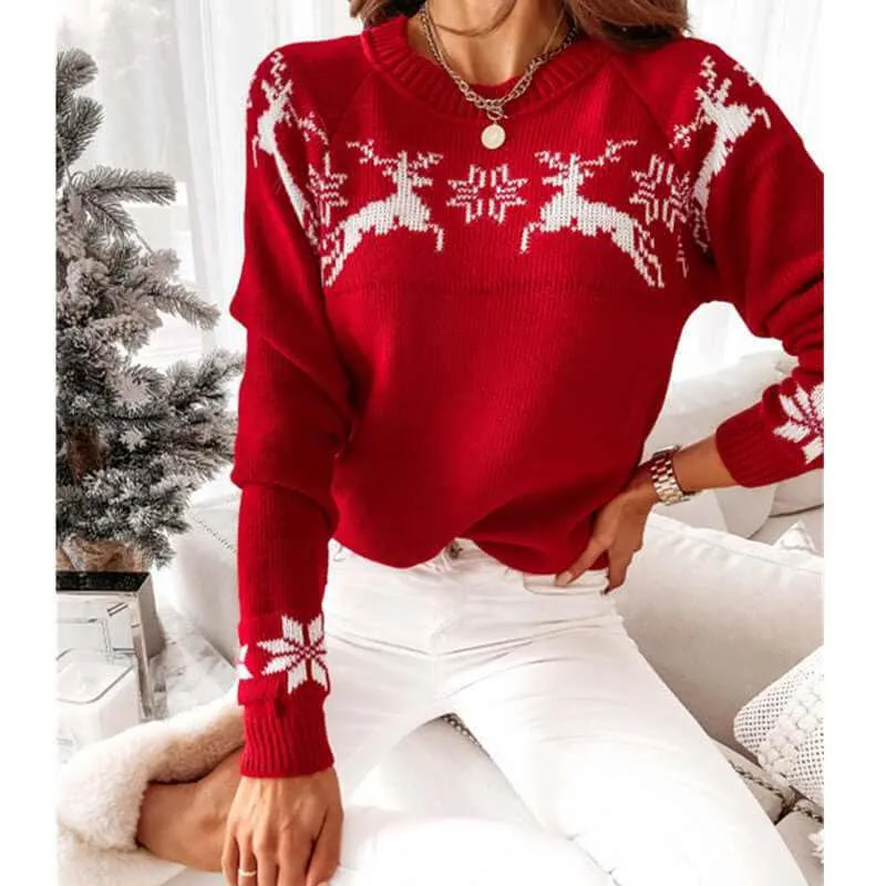 Glow Chic's Elk Partial Jacquard Knitted Sweater