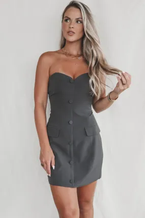 Gotta Work Cover Girl Charcoal Strapless Dress