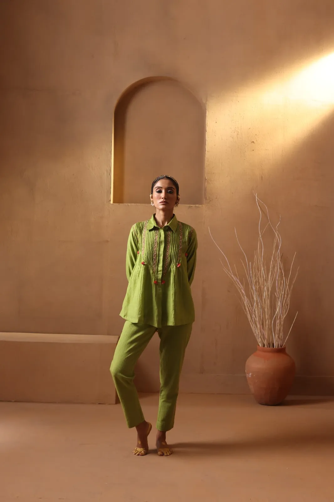 Green embroidered top and pant