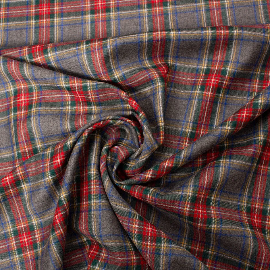 Grey & Multi-Coloured Pure Wool Tartan