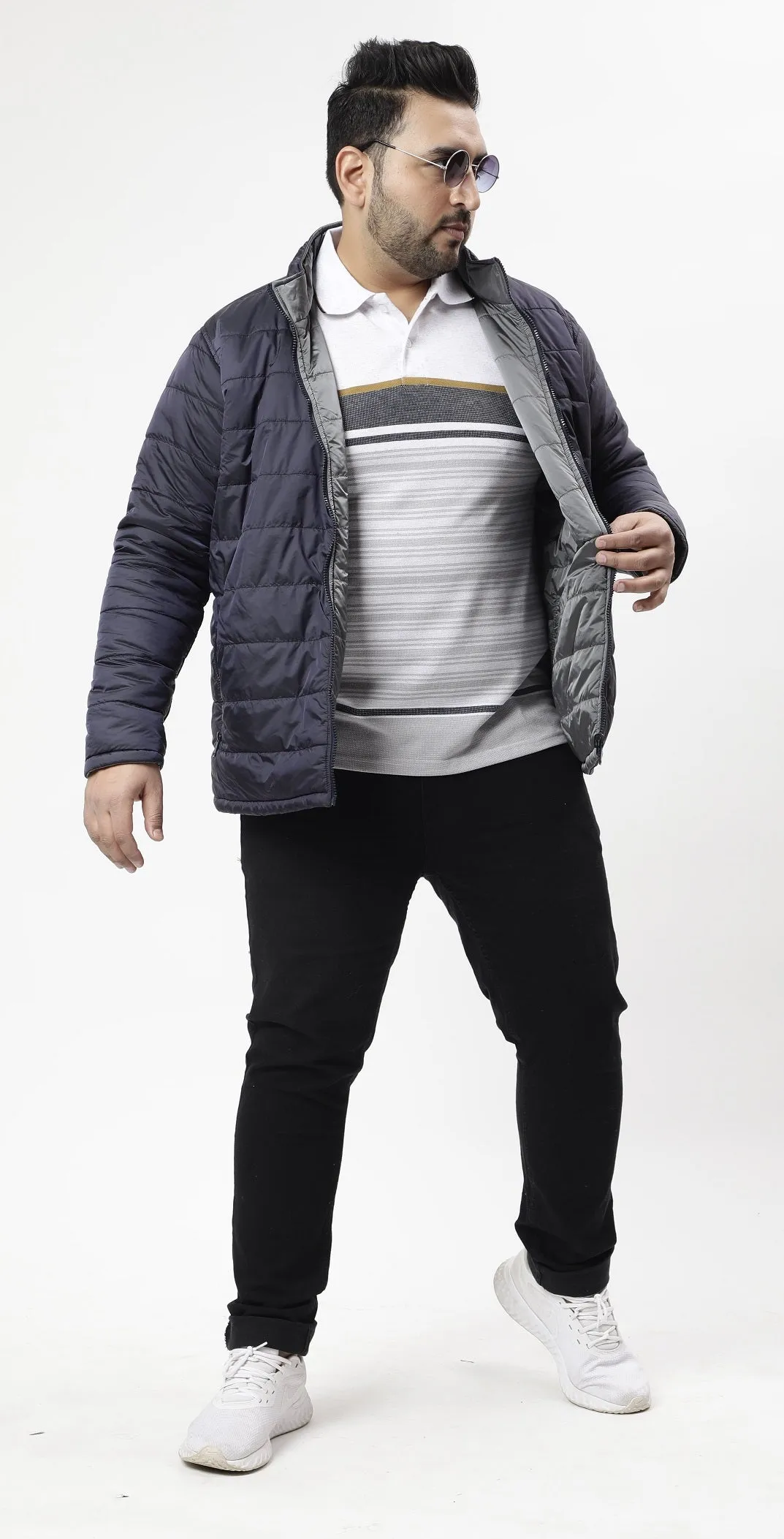 Grey Reversible Puffer Plus Size Jacket