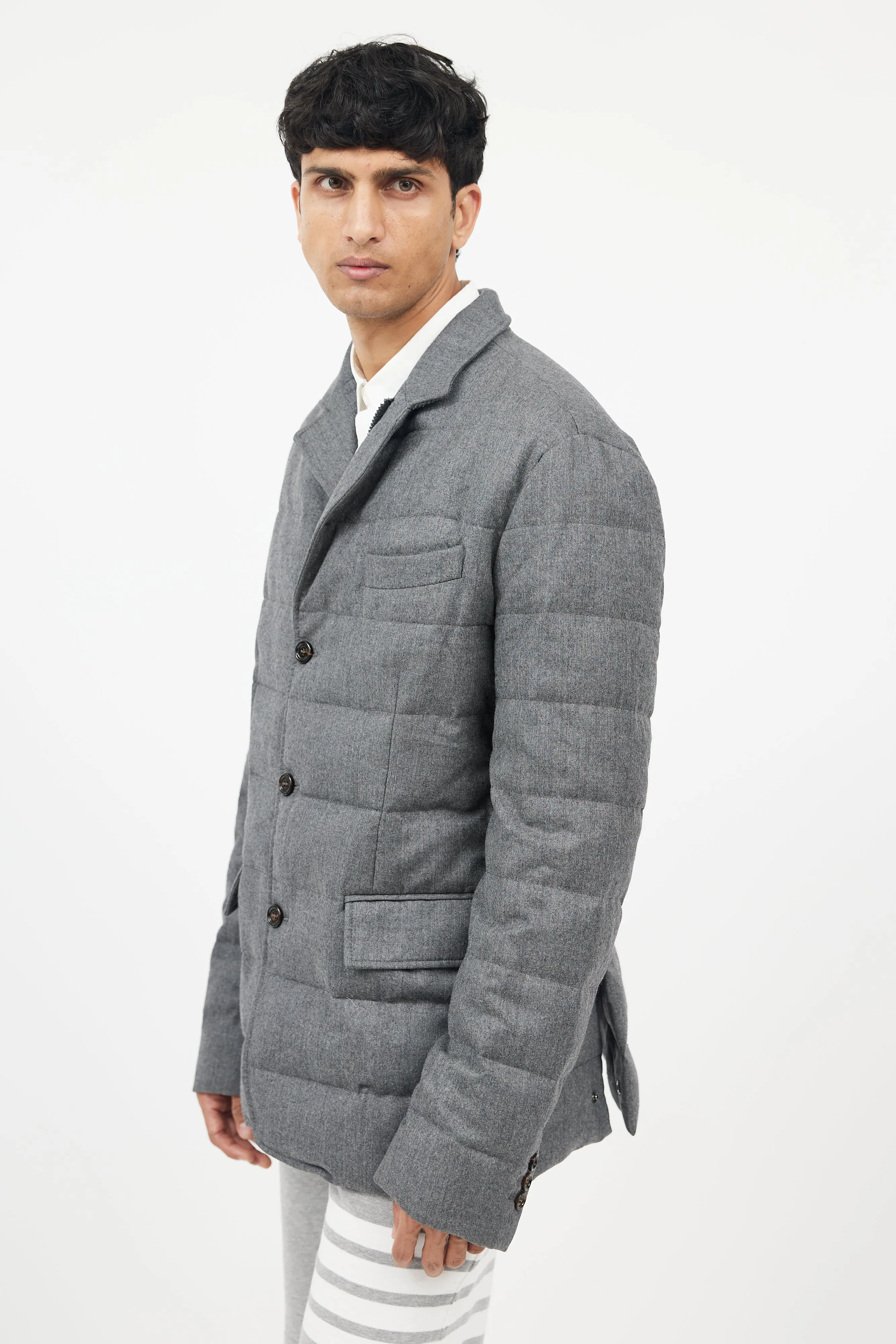 Grey Wool Down Puffer Jacket